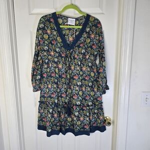 Womens NWT Blue Floral V-Neck Dress Lace‎ Accents M